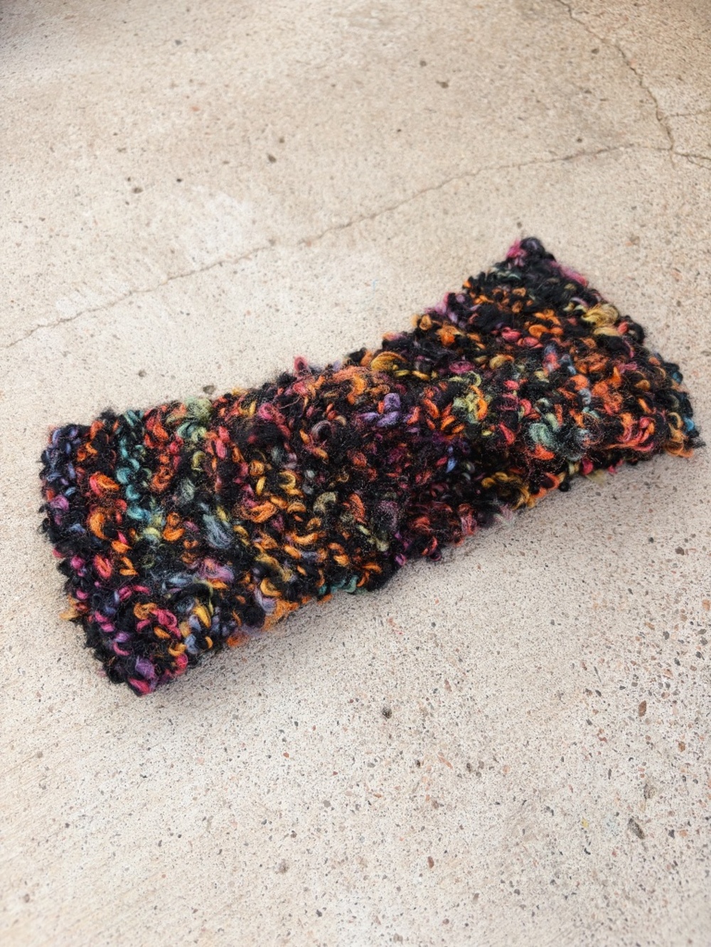 Handmade Knitted Headband with a Twist in Black and Neon Colors